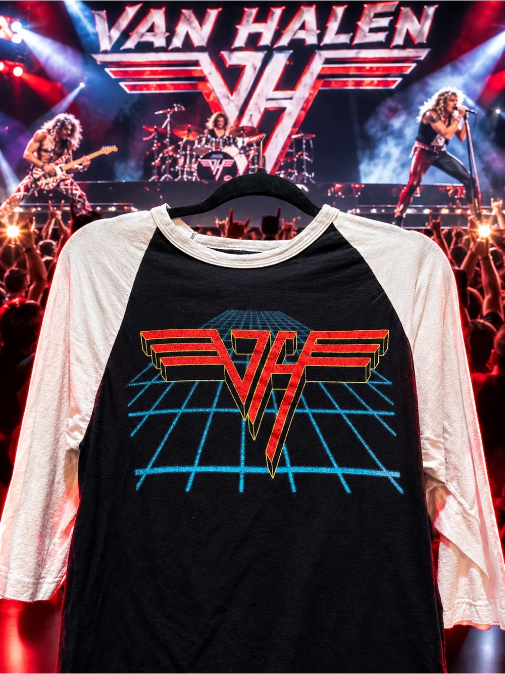 Black & White official Van Halen Raglan Logo Baseball concert tee